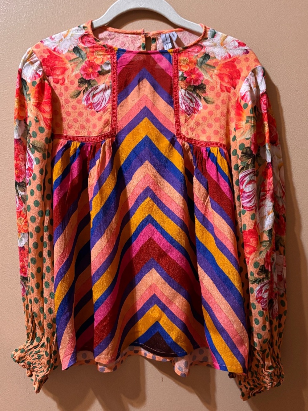 Bl^nk London Anthropologie Boho Multicolor Long Sleeve Colorful Top Size Small